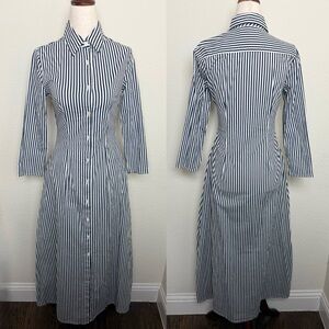 Dainty Jewells Blue‎ White Striped Half Sleeve Button Down Midi Dress